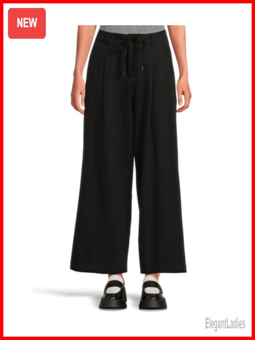 High-Rise Wide Leg Pleated Trouser with Drawstring
